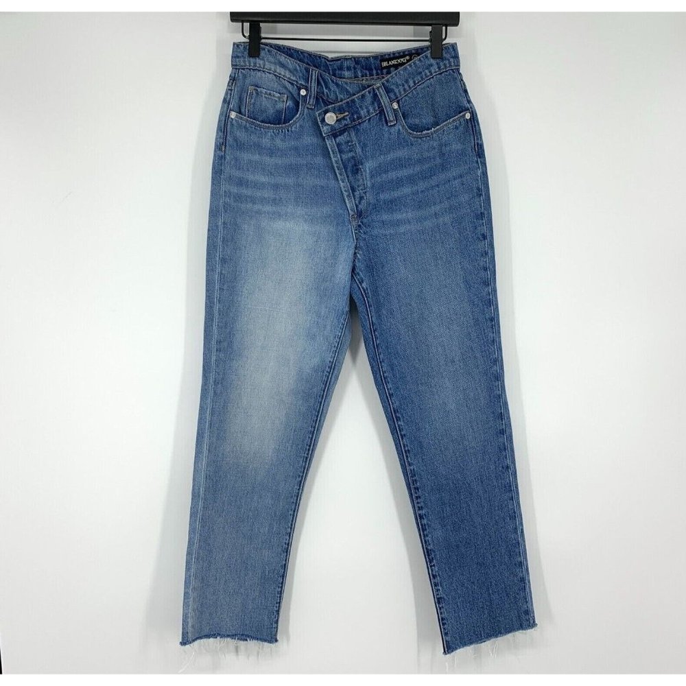 BlankNYC Jeans Baxter Overlap Foldover Waist Button Fly Fray Hem